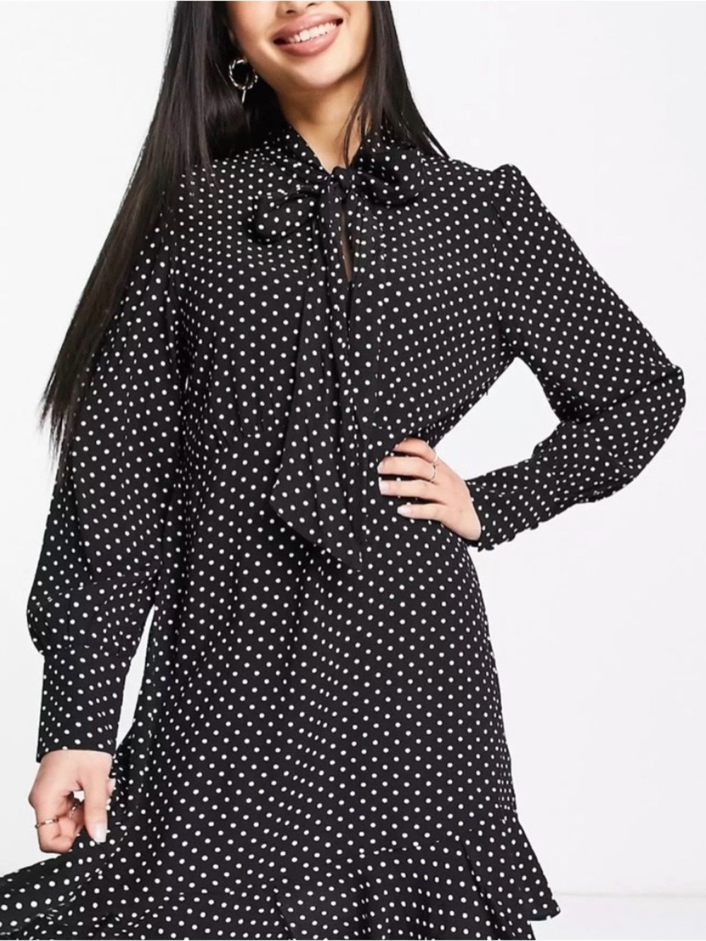 NEW! & other stories Paris atelier polka dot bow tie dress size l NWT